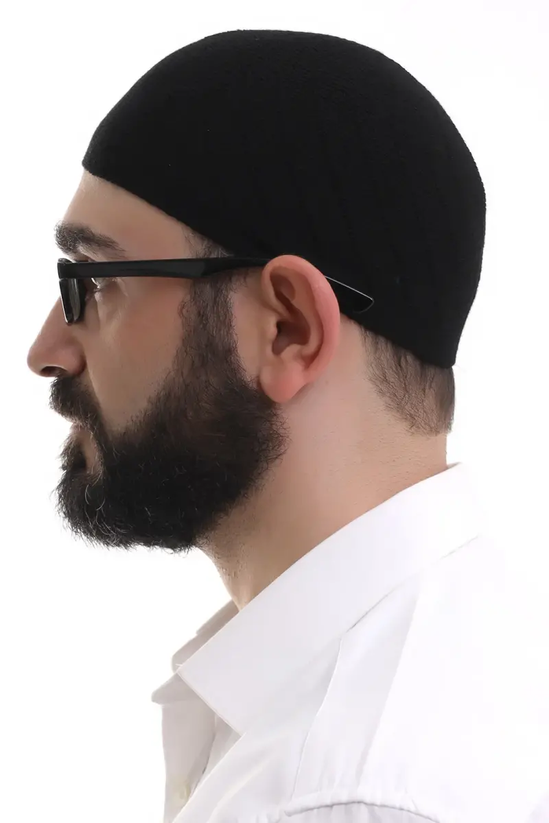 Black Winter Cross Patterned Woven Skullcap - 2