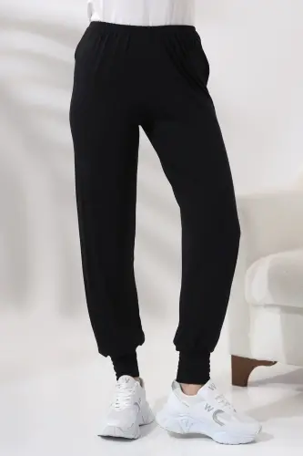 Black Women's Elastic Waist Abaya Bottom, Comfortable Cut Hijab Shalwar Trousers - ihvanonline (1)