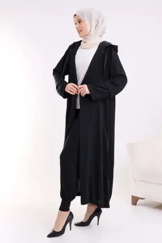 Black Women's Elastic Waist Abaya Bottom, Comfortable Cut Hijab Shalwar Trousers - 3