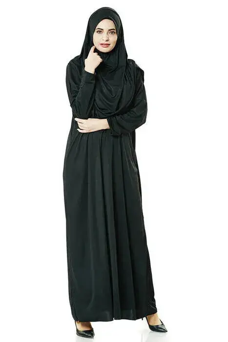 Black Prayer Dress - Kaaba Pattern Prayer Rug and Rosary - Worship Set - 7