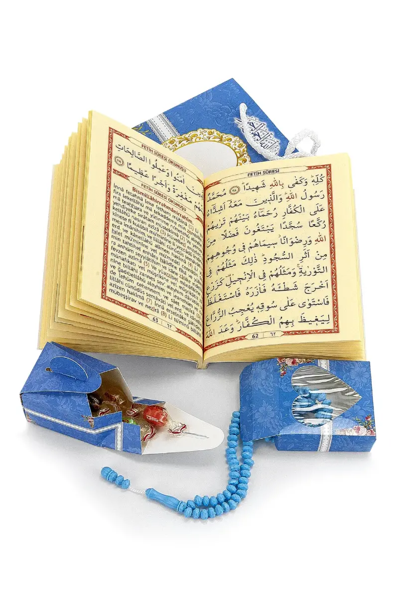 Blue Baby Mevlut Gift Yasin Book Set with a Sweet Rosary with a Name-Specific Bag - 2