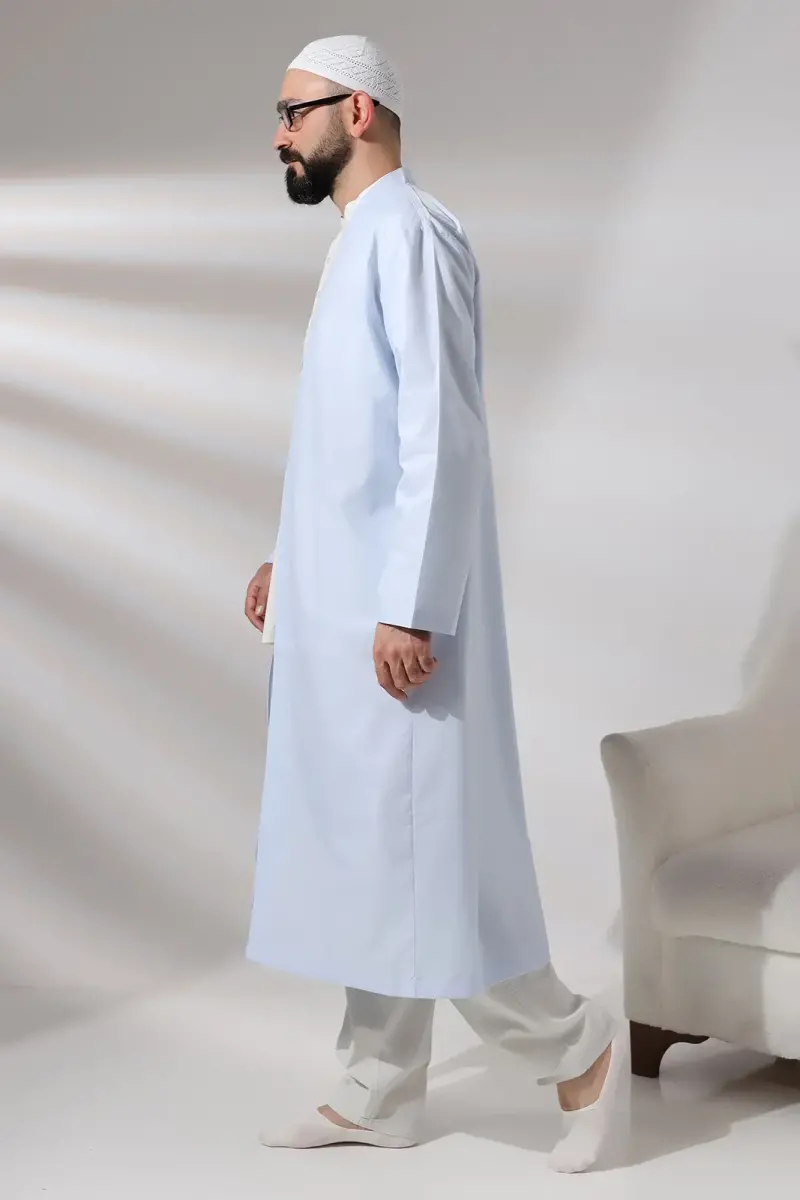 Blue Men's Prayer Robe V-Neck Buttonless Open Front Prayer Robe - 6
