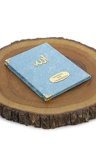 Blue Mevlüt Gift Velvet Covered Yasin Book Prayer Beads Dowry Prayer Rug Set - 8