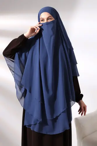 Blue Three Layer Veiled Long Chiffon Hijab Soufflé Scarf - ihvanonline (1)