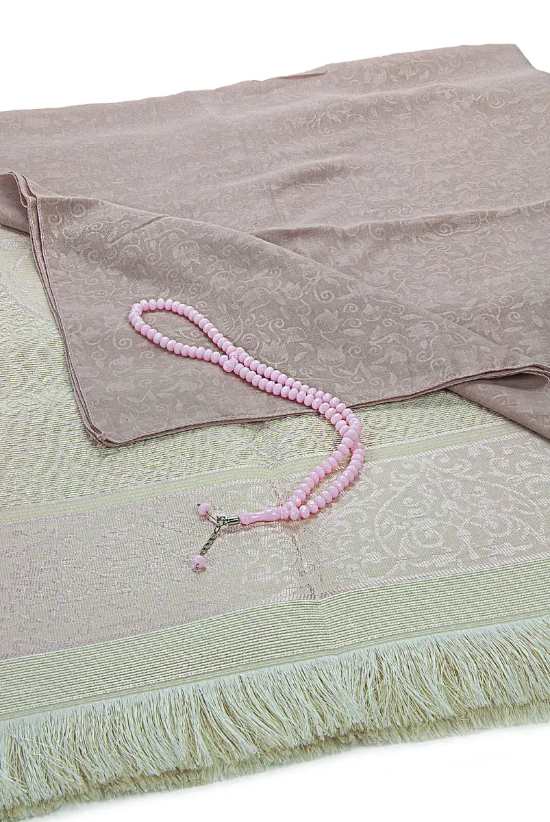 Bohçaya ve Mevlide Uygun Başörtülü Seccade Seti - Tesbihli - Pembe - 3