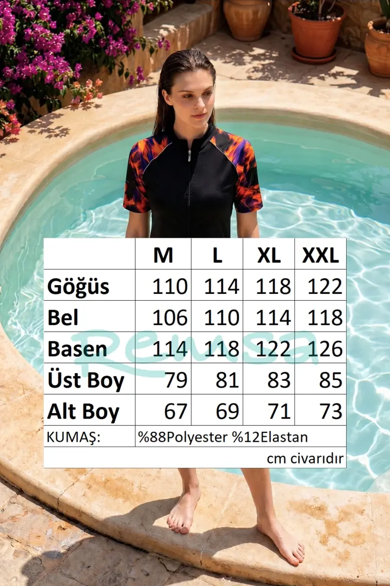 Remsa Bol Paça Likralı Tam Kapalı Tesettür Mayo RMS-R301-26 Siyah - 5