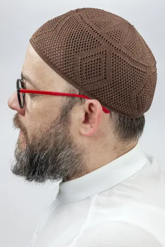 Bowknot Lace Knitted Prayer Cap - Brown - İhvan (1)