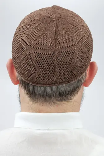 Bowknot Lace Knitted Prayer Cap - Brown - 3