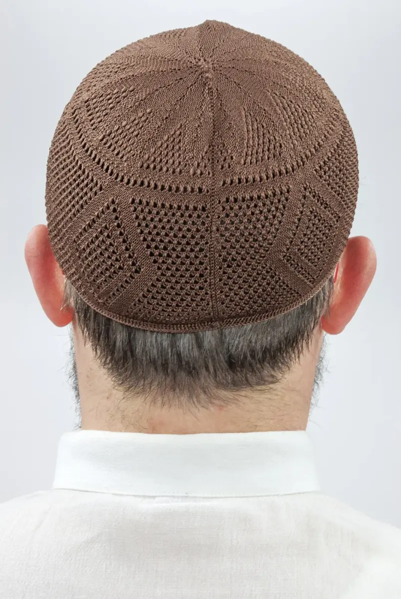 Bowknot Lace Knitted Prayer Cap - Brown - 3