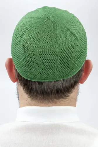 Bowknot Lace Knitted Prayer Cap - Green - 3