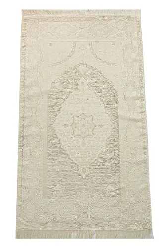 Boxed Flower Detailed Dowry Prayer Rug Set Suitable for Bridal Bundle Gift Shawl Quran Set White - 6
