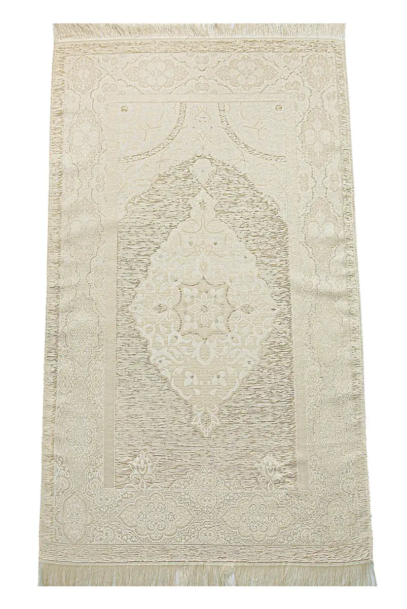 Boxed Flower Detailed Dowry Prayer Rug Set Suitable for Bridal Bundle Gift Shawl Quran Set White - 6