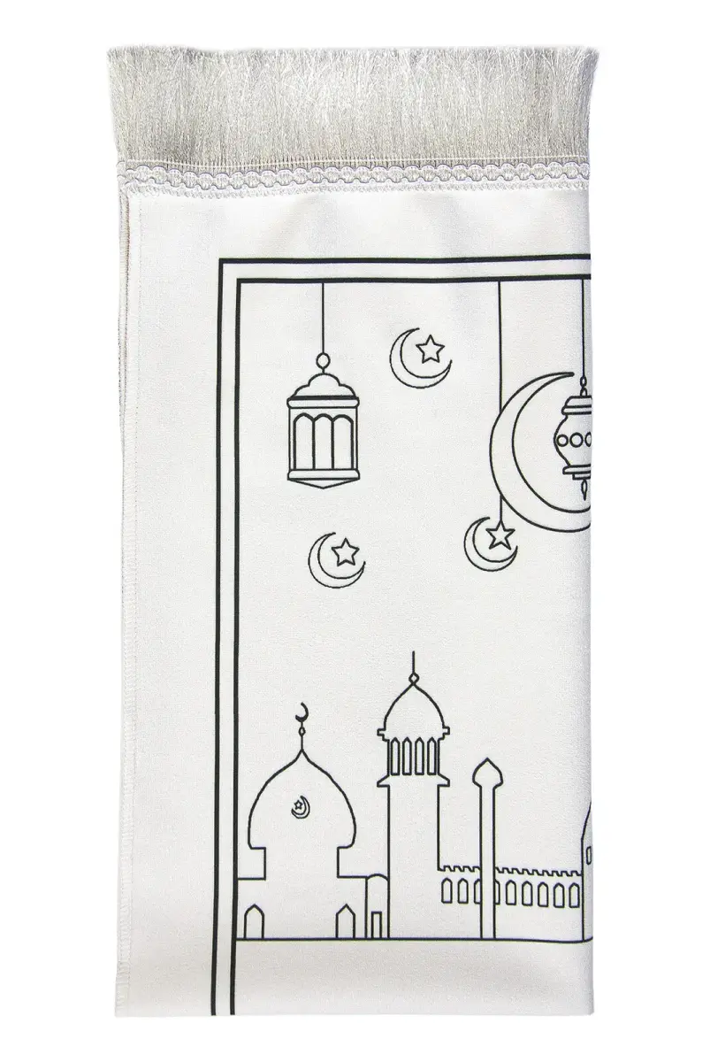 Boyamalı Yıkanabilir Eğitici Çocuk Seccadesi ve Tesbih Seti Mavi - 8