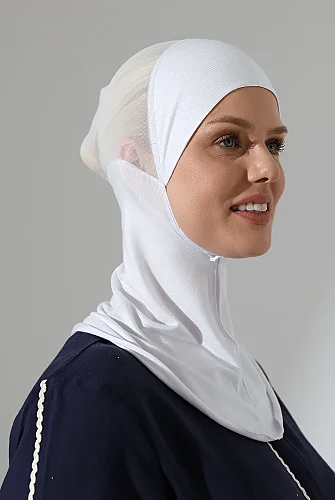 Boyunluklu Parçalı Tüllü Pratik Bone - Beyaz - ihvanonline (1)