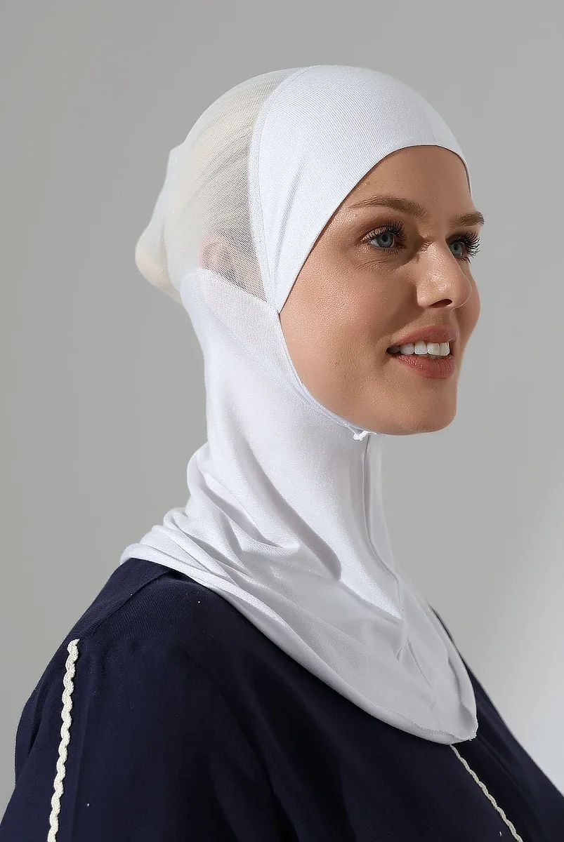 Boyunluklu Parçalı Tüllü Pratik Bone - Beyaz - 2