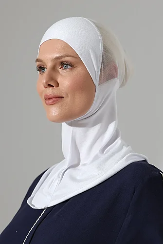 Boyunluklu Parçalı Tüllü Pratik Bone - Beyaz - 3