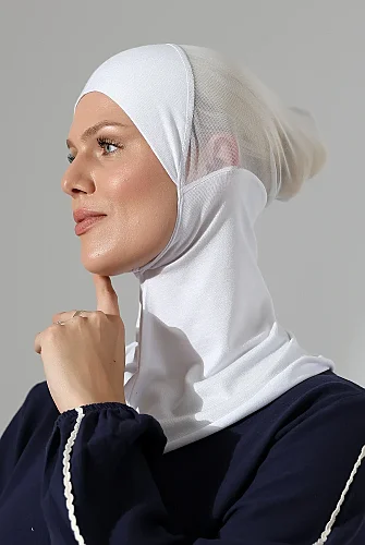 Boyunluklu Parçalı Tüllü Pratik Bone - Beyaz - 4