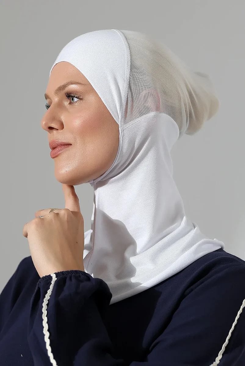 Boyunluklu Parçalı Tüllü Pratik Bone - Beyaz - 4