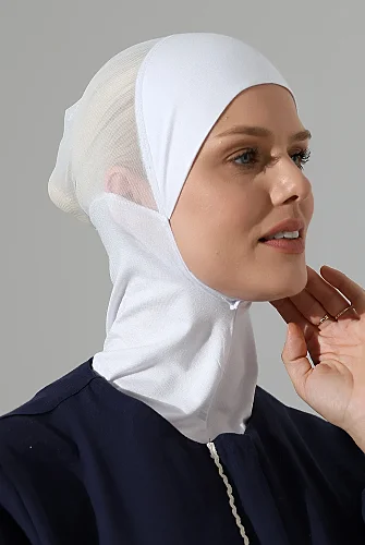 Boyunluklu Parçalı Tüllü Pratik Bone - Beyaz - 5