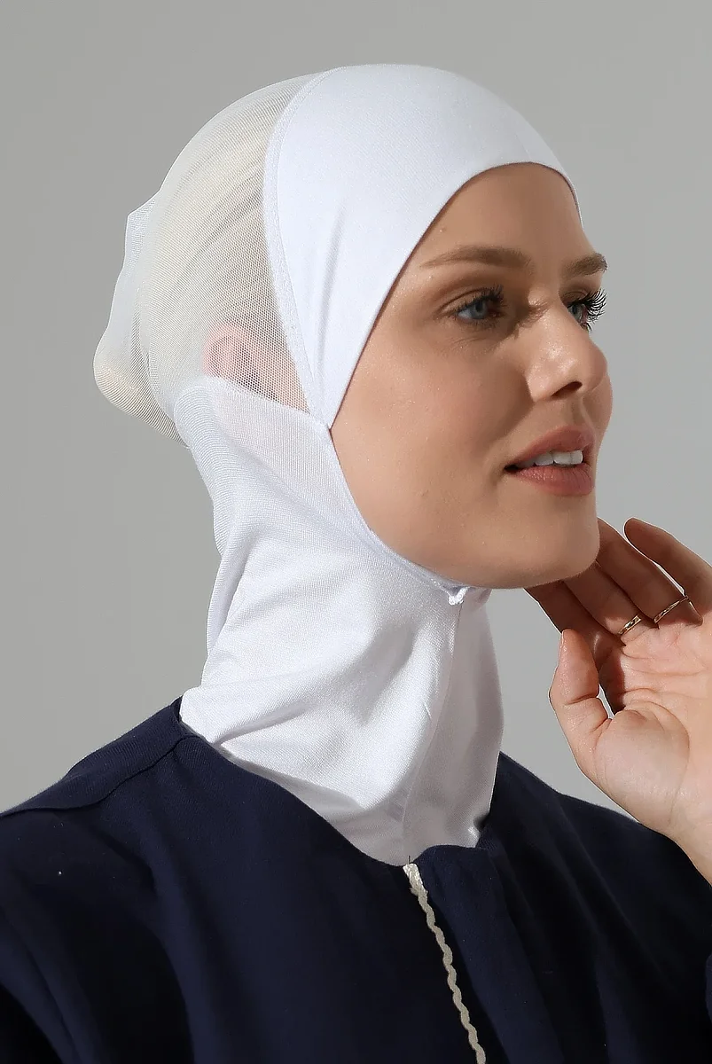 Boyunluklu Parçalı Tüllü Pratik Bone - Beyaz - 5