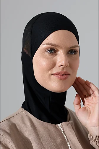 Boyunluklu Parçalı Tüllü Pratik Bone - Siyah - 6