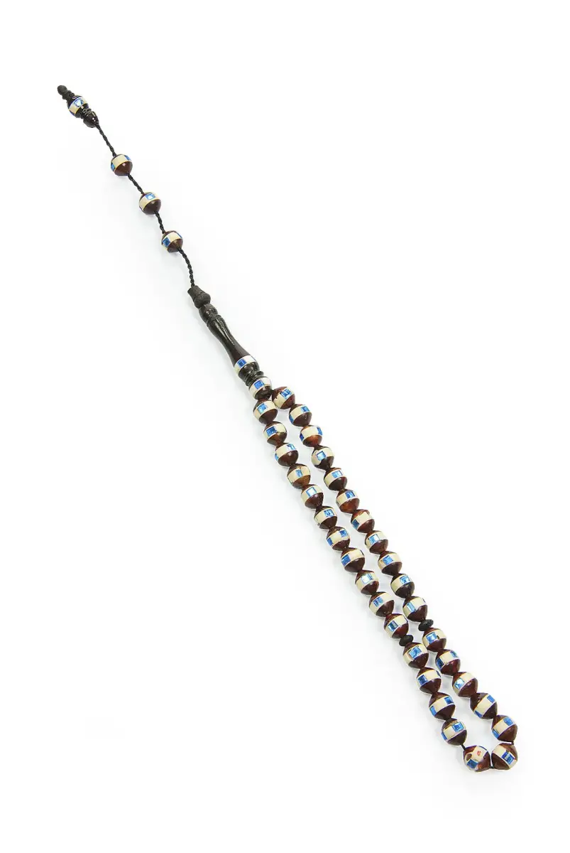Brown Blue Embroidered Gift Set of 33 Kuka Prayer Beads - 3
