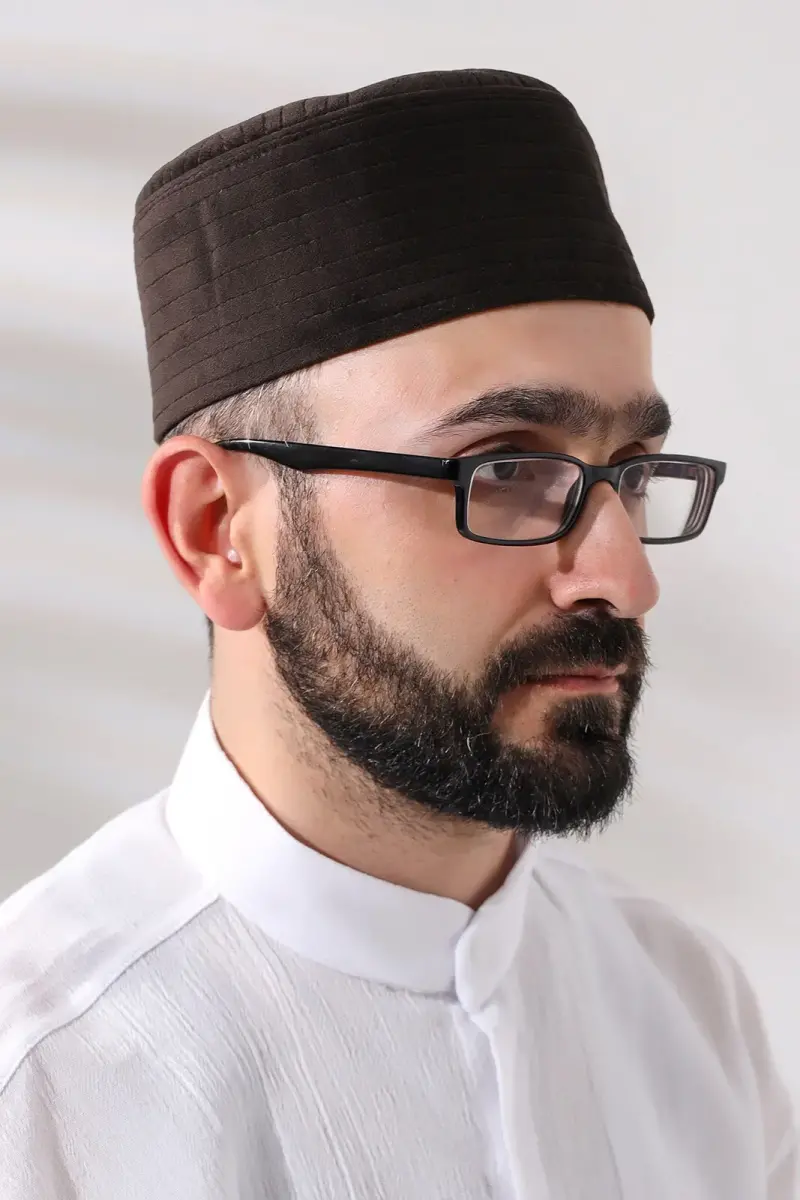 Brown Quilted Patterned Velvet Molded Prayer Skull - 2