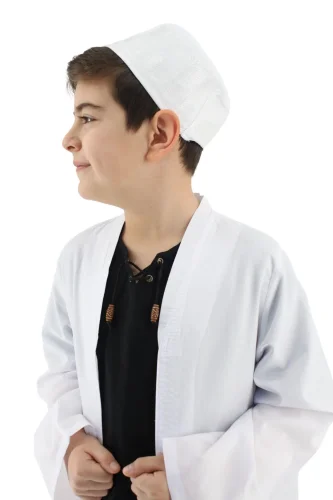 Buhara Yaka Namaz Elbisesi Erkek Çocuk Cübbe Beyaz (SFA) - ihvanonline (1)