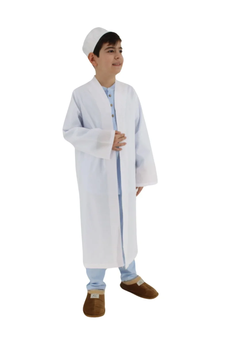 Buhara Yaka Namaz Elbisesi Erkek Çocuk Cübbe Beyaz (SFA) - 4