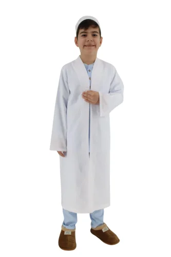 Buhara Yaka Namaz Elbisesi Erkek Çocuk Cübbe Beyaz (SFA) - 5