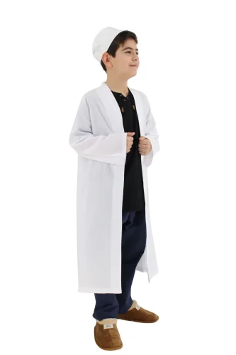 Buhara Yaka Namaz Elbisesi Erkek Çocuk Cübbe Beyaz (SFA) - 6