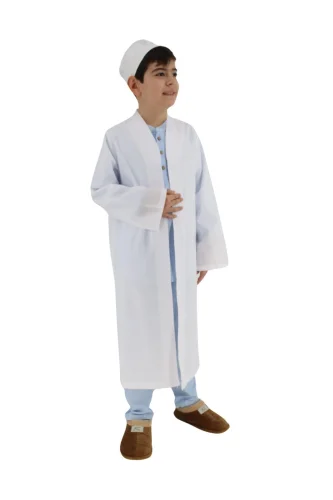 Buhara Yaka Namaz Elbisesi Erkek Çocuk Cübbe Beyaz (SFA) - 7