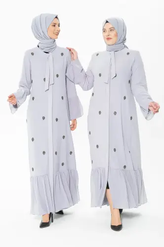 Buttoned Stone Gray Abaya 3007-1 - Beyza (1)