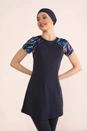 Büyük Beden Yarı Kapalı Havuz Mayo 0446-25 Koyu Lacivert - Tesmay (1)