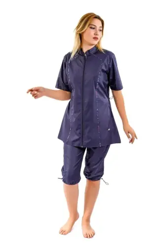 Büyük Beden Yarı Kapalı Paraşüt Kumaş Mayo 2474-25 Koyu Lacivert - Tesmay (1)