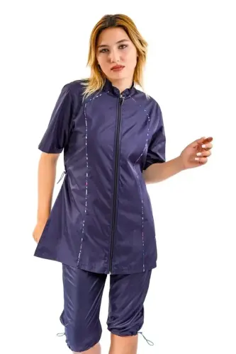 Büyük Beden Yarı Kapalı Paraşüt Kumaş Mayo 2474-25 Koyu Lacivert - 3