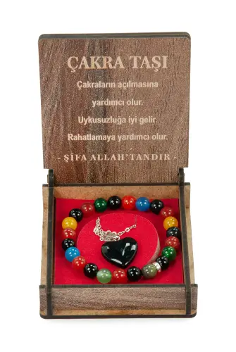 Çakra Taşı Bileklik ve Kolye Seti - Ahşap Kutulu Hediyelik - 5