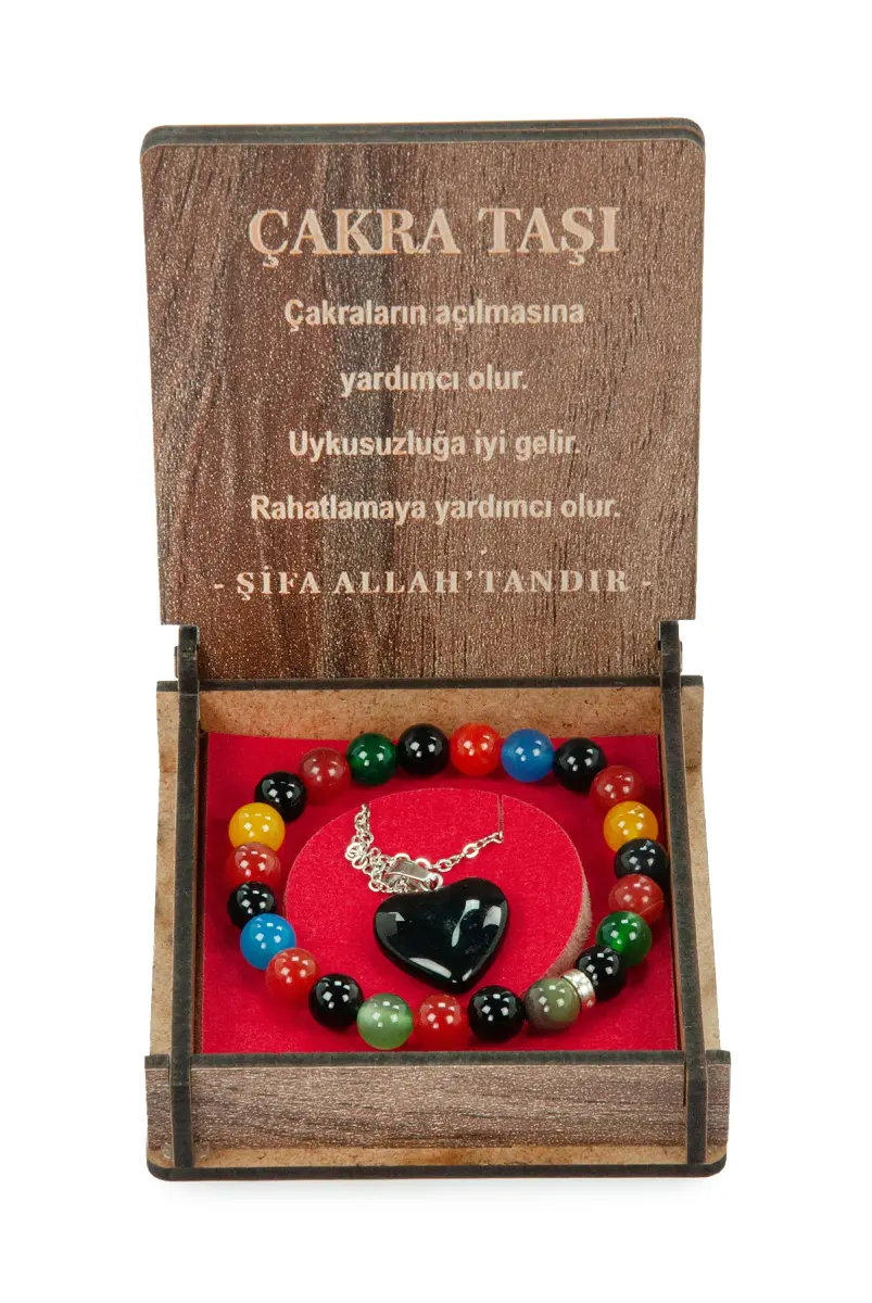 Çakra Taşı Bileklik ve Kolye Seti - Ahşap Kutulu Hediyelik - 5