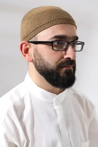 Camel Süper Namaz Dantel Detaylı Örme Orlon Namaz Takkesi - ihvanonline (1)