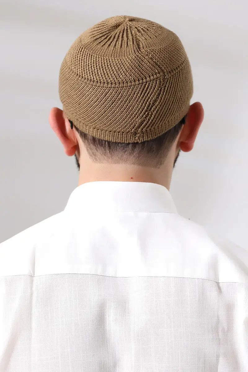 Camel Super Prayer Lace Detailed Knitted Orlon Prayer Skull - 5