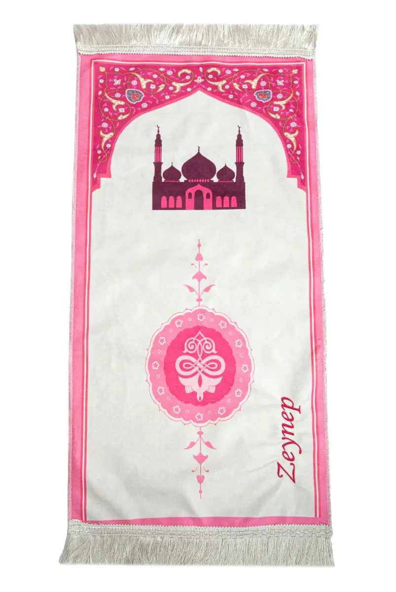 Cami Desenli İsimli Çocuk Seccadesi - İsme Özel Nakışlı - Pembe - 1