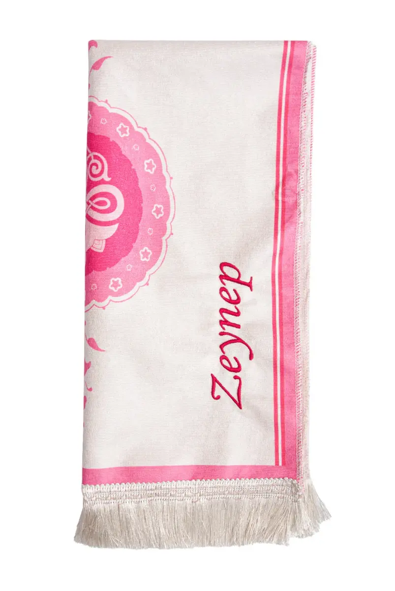 Cami Desenli İsimli Çocuk Seccadesi - İsme Özel Nakışlı - Pembe - 3