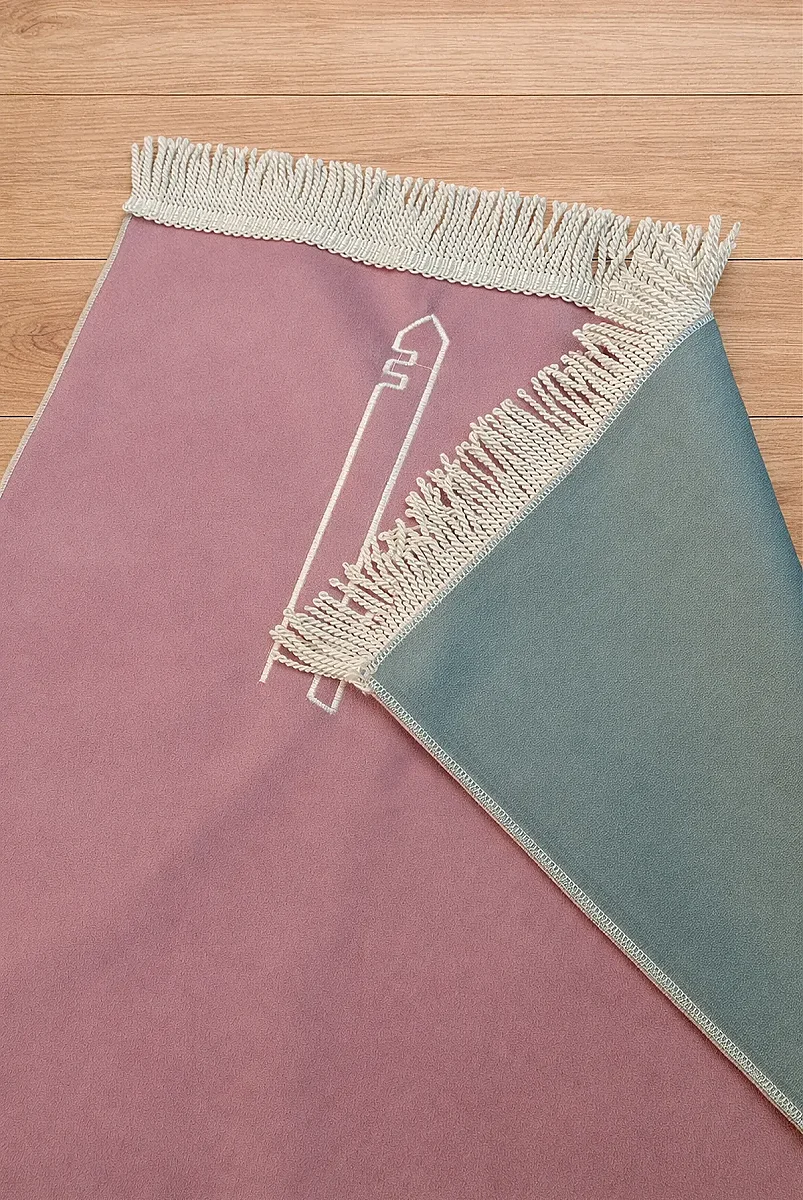  Canım Anneme - Cami Desenli Saçaklı Kadife Seccade - Pembe - 3