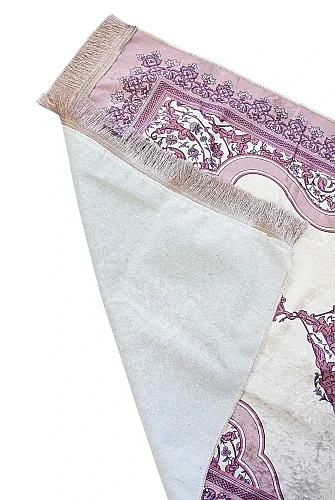 Canım Annem Nakışlı Anneler Günü Hediyesi, Kadife İpek Dokulu Keseli Seccade ve İnci Tesbih Seti - Fuşya - 3