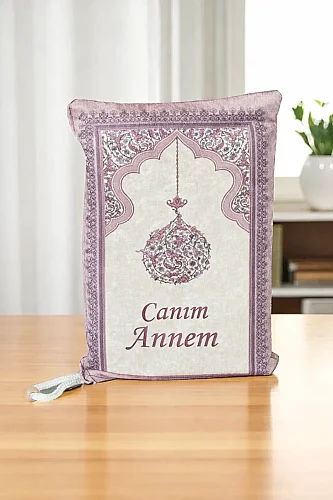 Canım Annem Nakışlı Anneler Günü Hediyesi, Kadife İpek Dokulu Keseli Seccade ve İnci Tesbih Seti - Fuşya - ihvanonline (1)