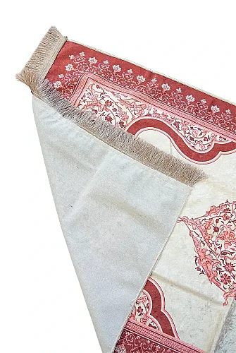 Canım Annem Nakışlı Anneler Günü Hediyesi, Kadife İpek Dokulu Keseli Seccade ve İnci Tesbih Seti - Kırmızı - 3