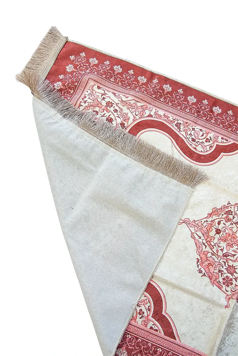 Canım Annem Nakışlı Anneler Günü Hediyesi, Kadife İpek Dokulu Keseli Seccade ve İnci Tesbih Seti - Kırmızı - 3