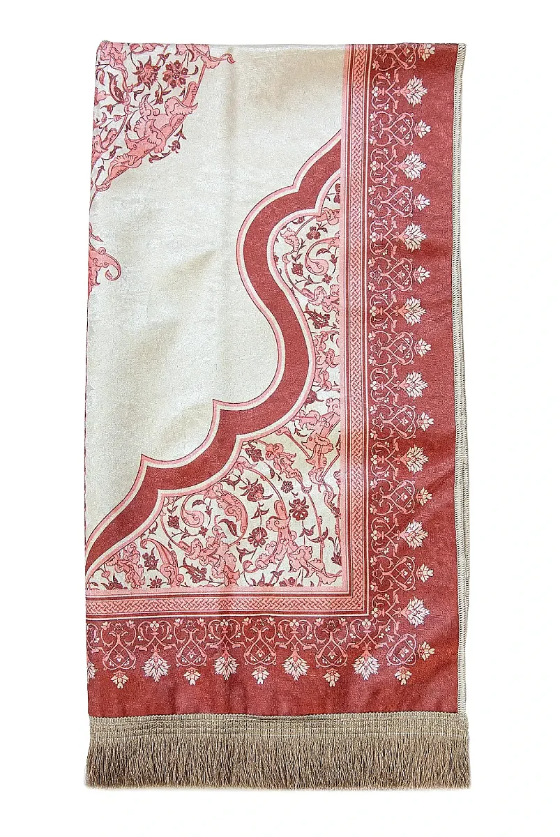 Canım Annem Nakışlı Anneler Günü Hediyesi, Kadife İpek Dokulu Keseli Seccade ve İnci Tesbih Seti - Kırmızı - 4