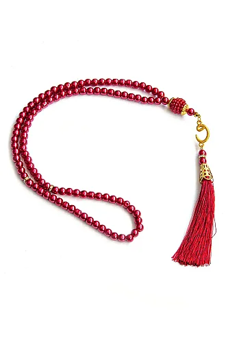 Canım Annem Nakışlı Anneler Günü Hediyesi, Kadife İpek Dokulu Keseli Seccade ve İnci Tesbih Seti - Kırmızı - 5