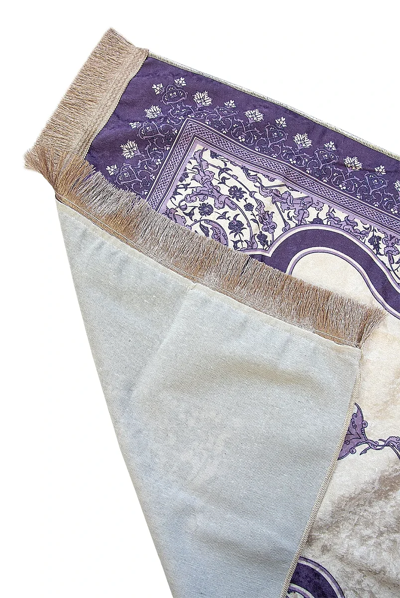 Canım Annem Nakışlı Anneler Günü Hediyesi, Kadife İpek Dokulu Keseli Seccade ve İnci Tesbih Seti - Mor - 3